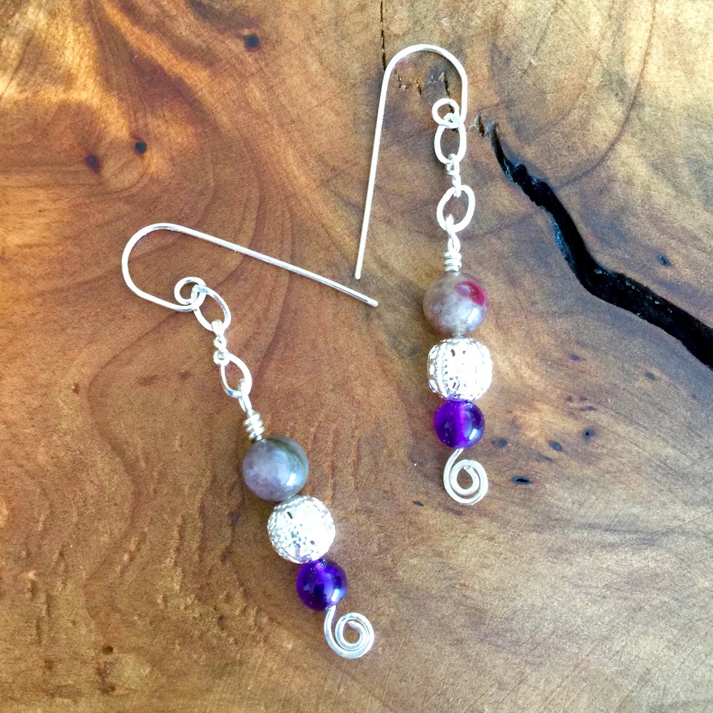 Handmade Amethyst Gemstone Silver Dangle Earrings
